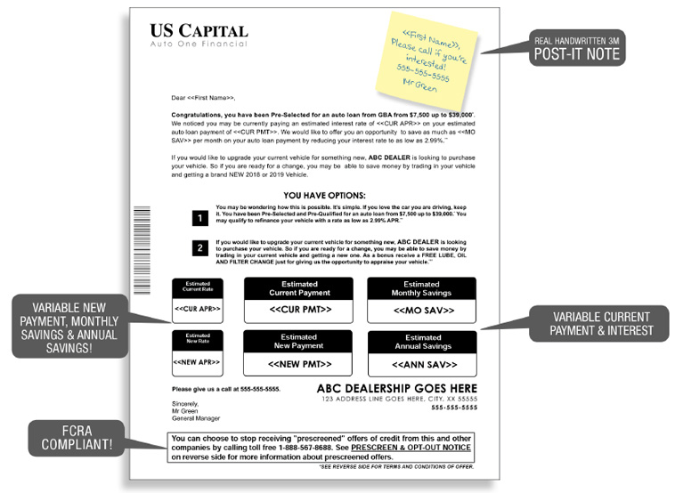 Financial document with variable payment options.